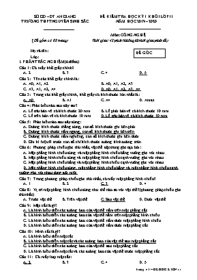 Đề kiểm tra học kỳ I môn Công nghệ Lớp 11 - Đề gốc - Năm học 2019-2020 - Trường THPT Nguyễn Sinh Sắc (Có đáp án)